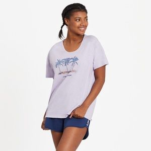 Life Is Good Lavender Palm Tree Novelty Short Sleeve T-Shirt Womens Sz XL Beach